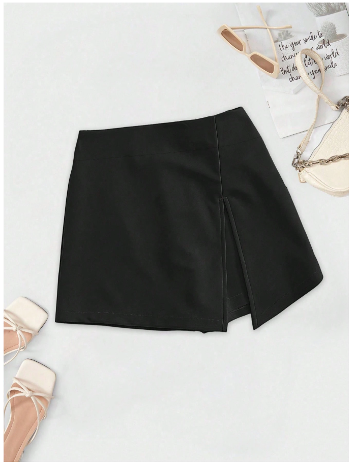 Skort negro abertura en pierna - 6076