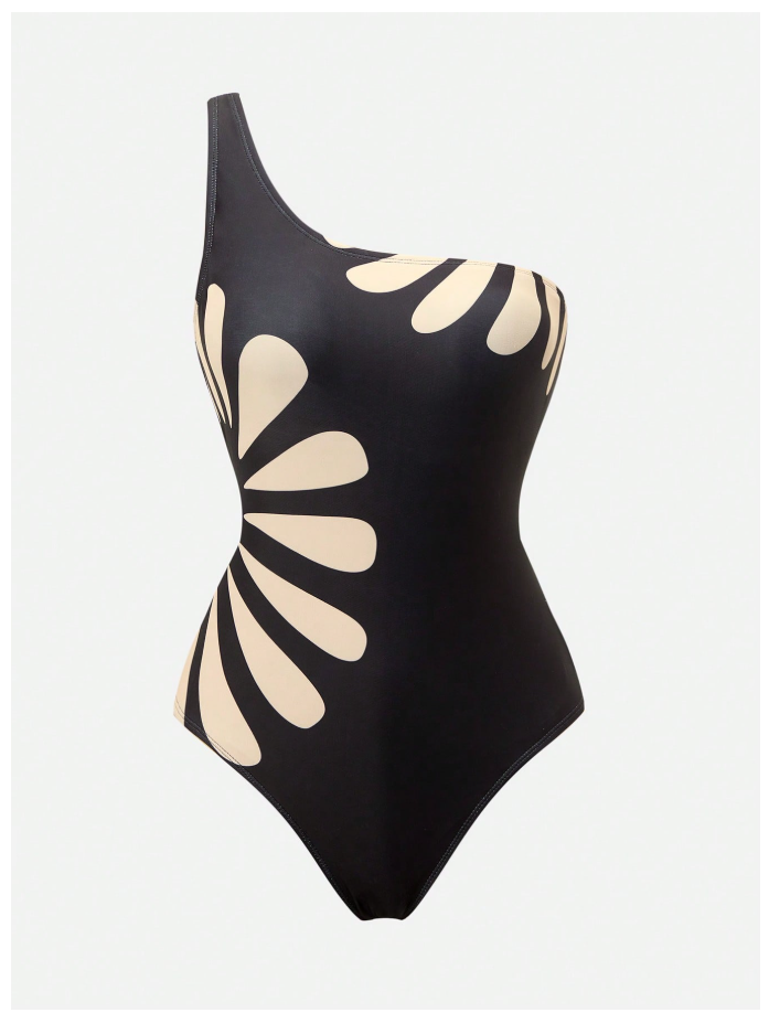 Traje de baño set una pieza & salida de baño negro con flor - 6087