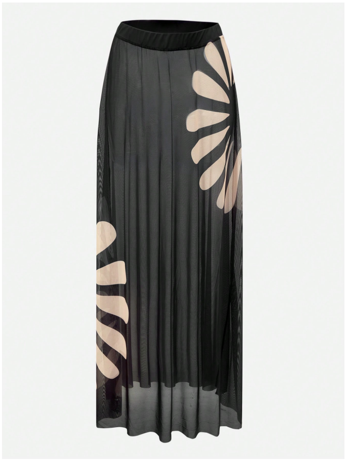 Traje de baño set una pieza & salida de baño negro con flor - 6087