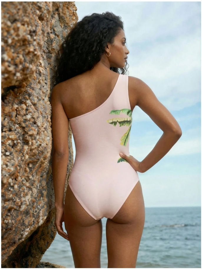 Traje de baño rosa una pieza estampado palmeras - 6090