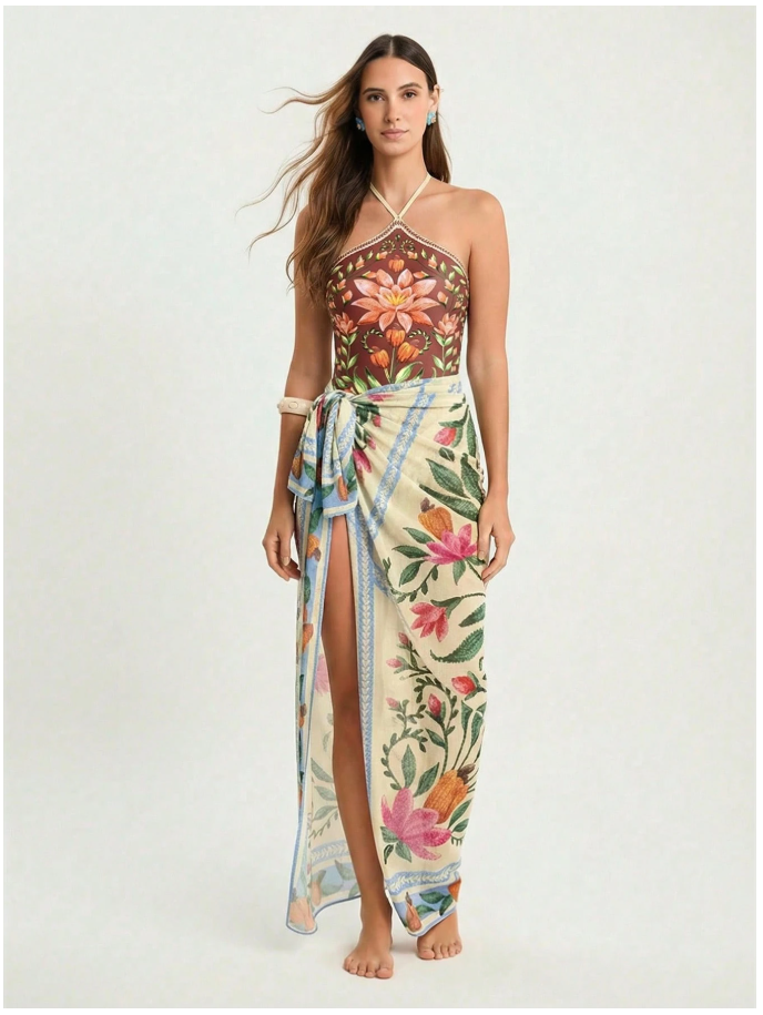 Traje de baño fondo burdeos una pieza estampado floral - 6091
