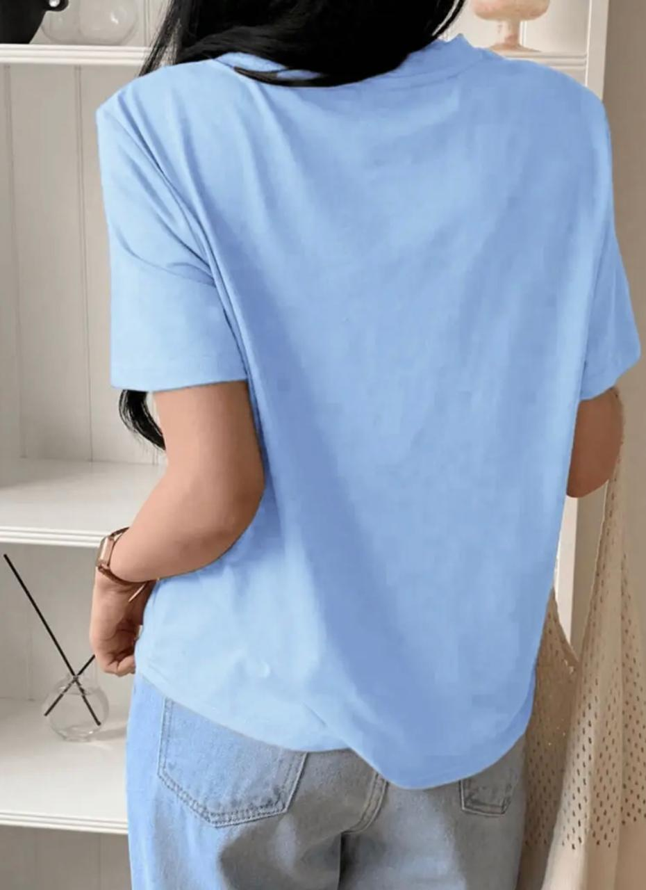Camisa celeste estampado margaritas 100% algodón oversize - 6099