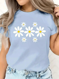 Camisa celeste estampado margaritas 100% algodón oversize - 6099