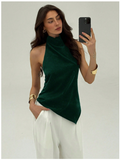 Camisa verde oscuro halter espalda descubierta - 6101