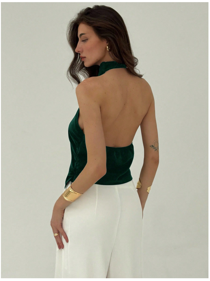 Camisa verde oscuro halter espalda descubierta - 6101