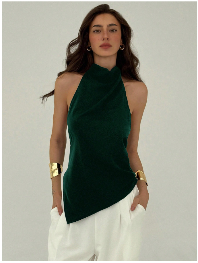 Camisa verde oscuro halter espalda descubierta - 6101