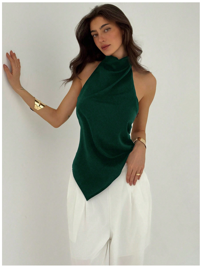 Camisa verde oscuro halter espalda descubierta - 6101