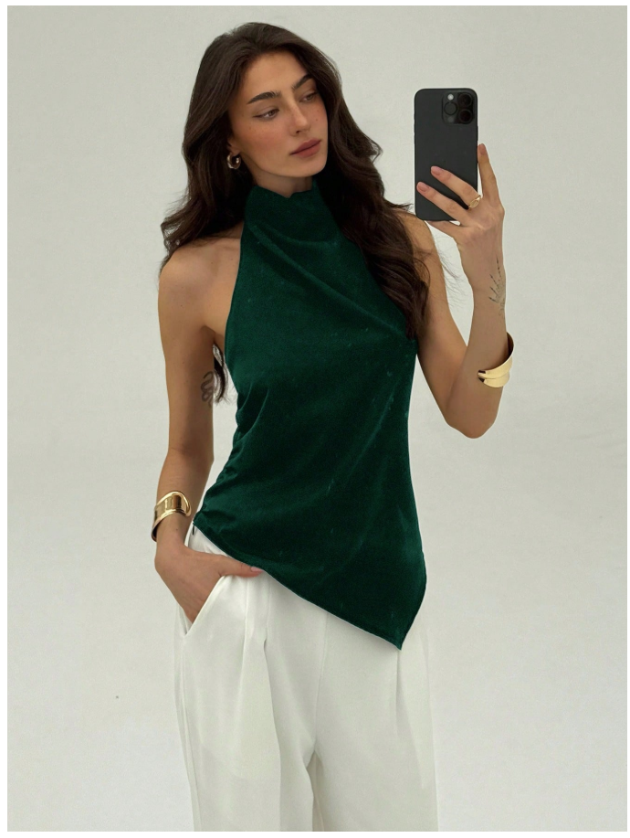 Camisa verde oscuro halter espalda descubierta - 6101
