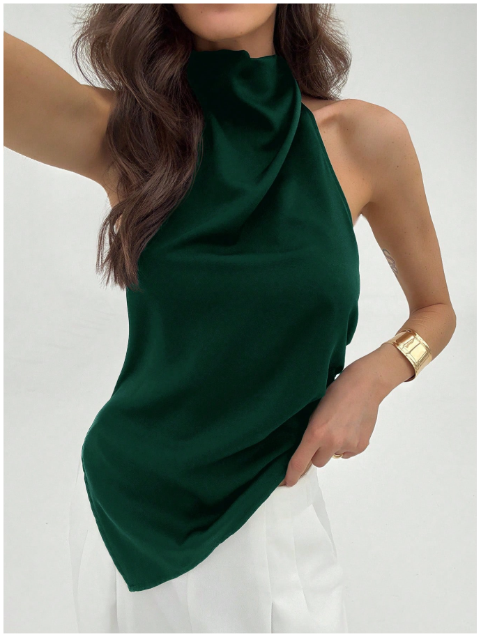 Camisa verde oscuro halter espalda descubierta - 6101