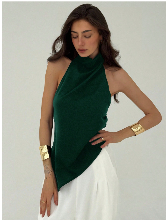 Camisa verde oscuro halter espalda descubierta - 6101