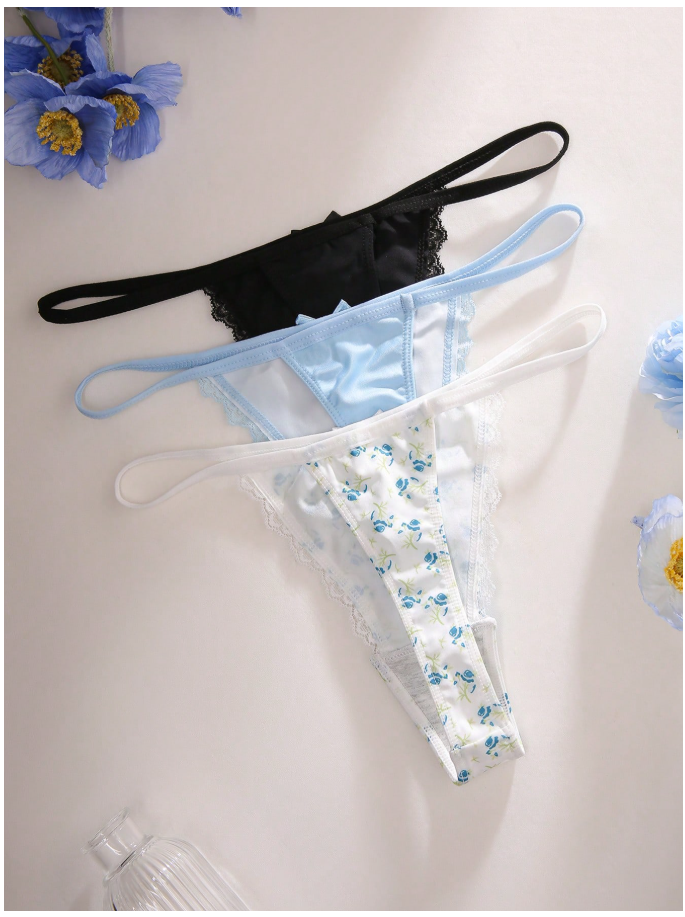 3 pack panty floral celeste & negro - 6111