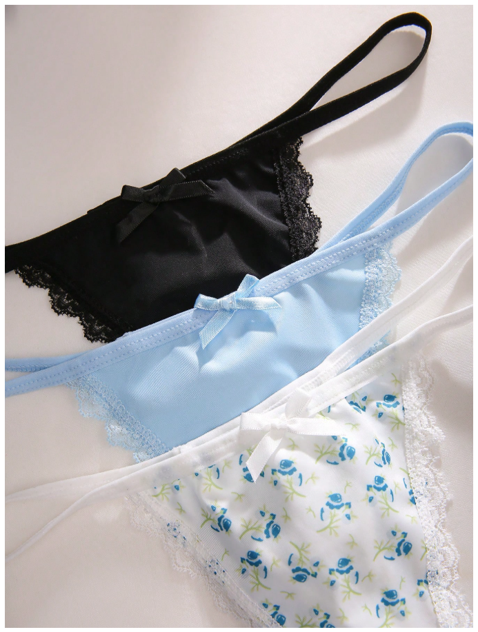 3 pack panty floral celeste & negro - 6111