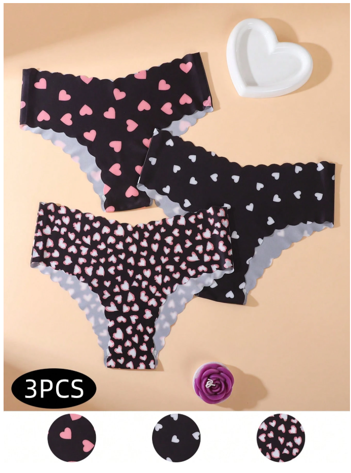 3 pack panty sin costuras estampado corazones - 6113