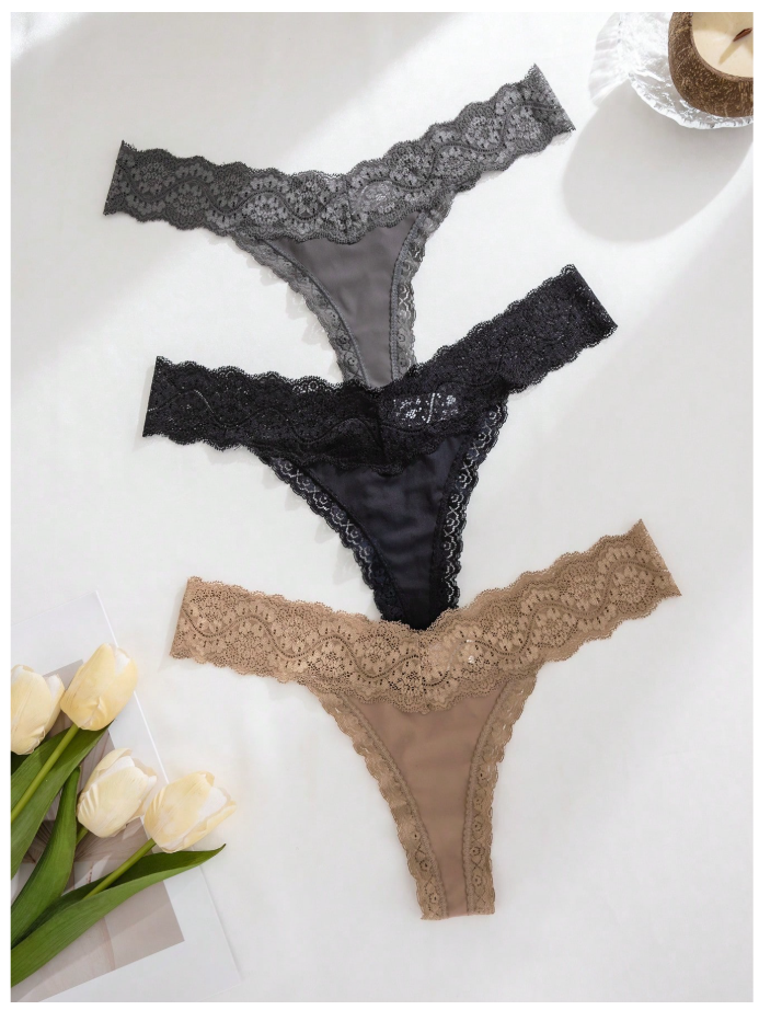 3 pack panty con encaje tonos oscuros - 6115