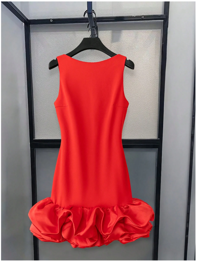 Vestido rojo sin manga dobladillo de burbujas - 6121