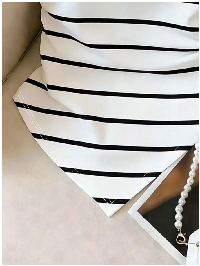 Crop top blanco a rayas sin tirantes bajo asimétrico - 6124