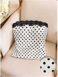 Crop top blanco lunares negros sin tirantes con encaje - 6125
