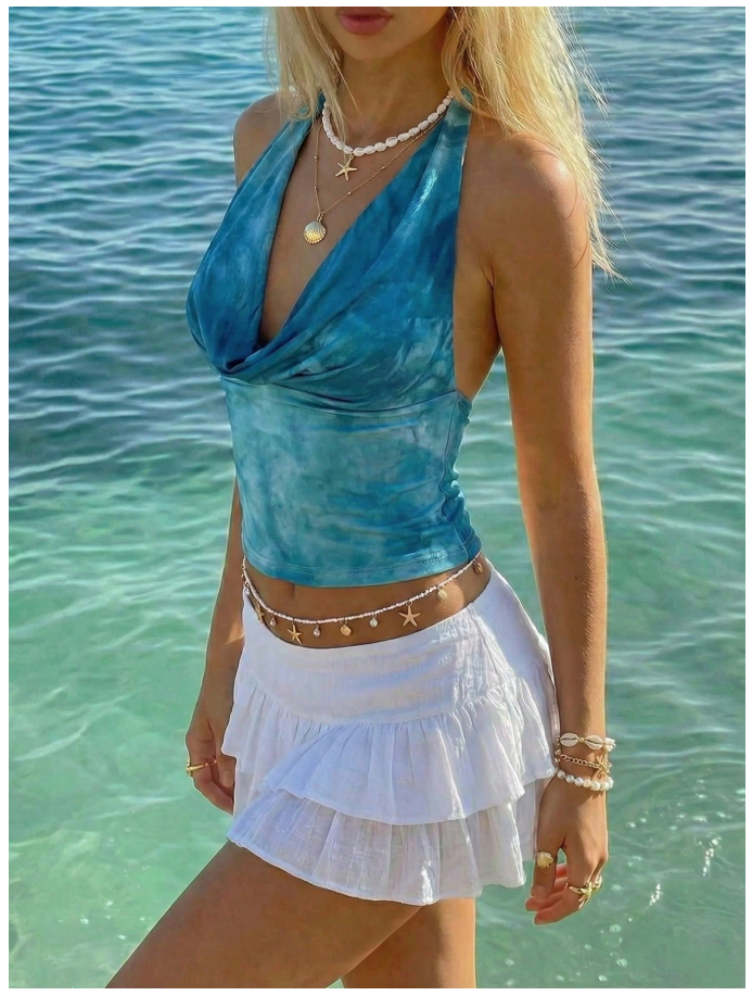 Crop top celeste tie dye halter espalda descubierta - 6129