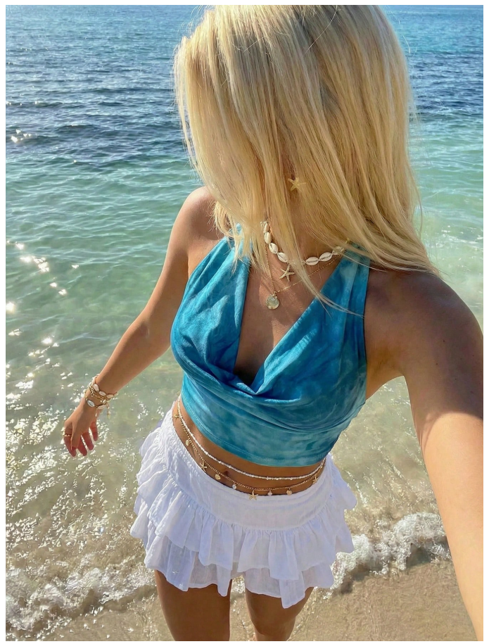 Crop top celeste tie dye halter espalda descubierta - 6129
