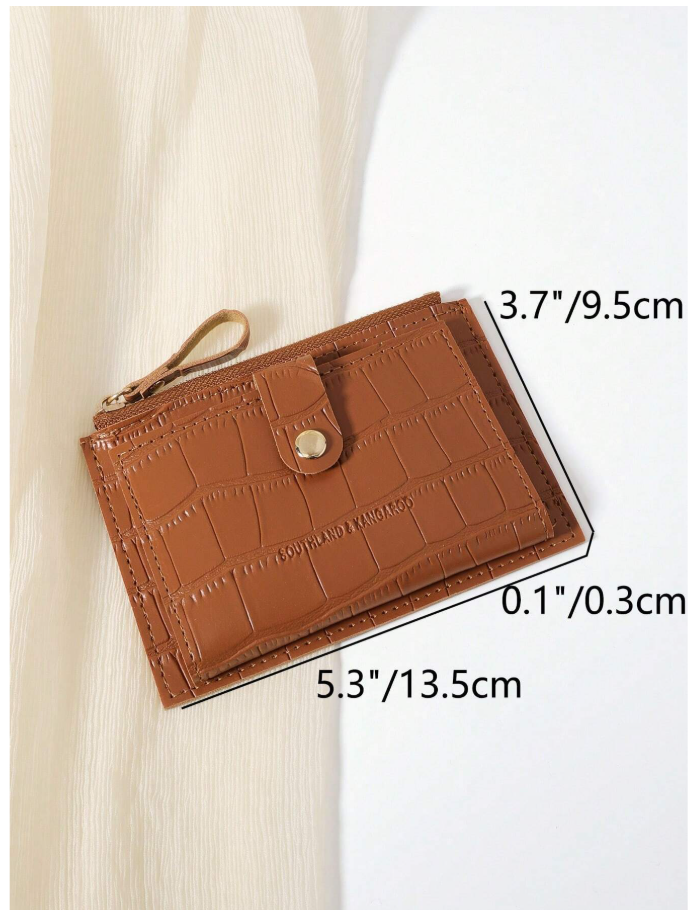 Billetera mini marrón con textura de cocodrilo - 6134