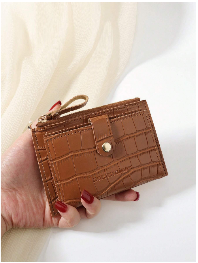 Billetera mini marrón con textura de cocodrilo - 6134
