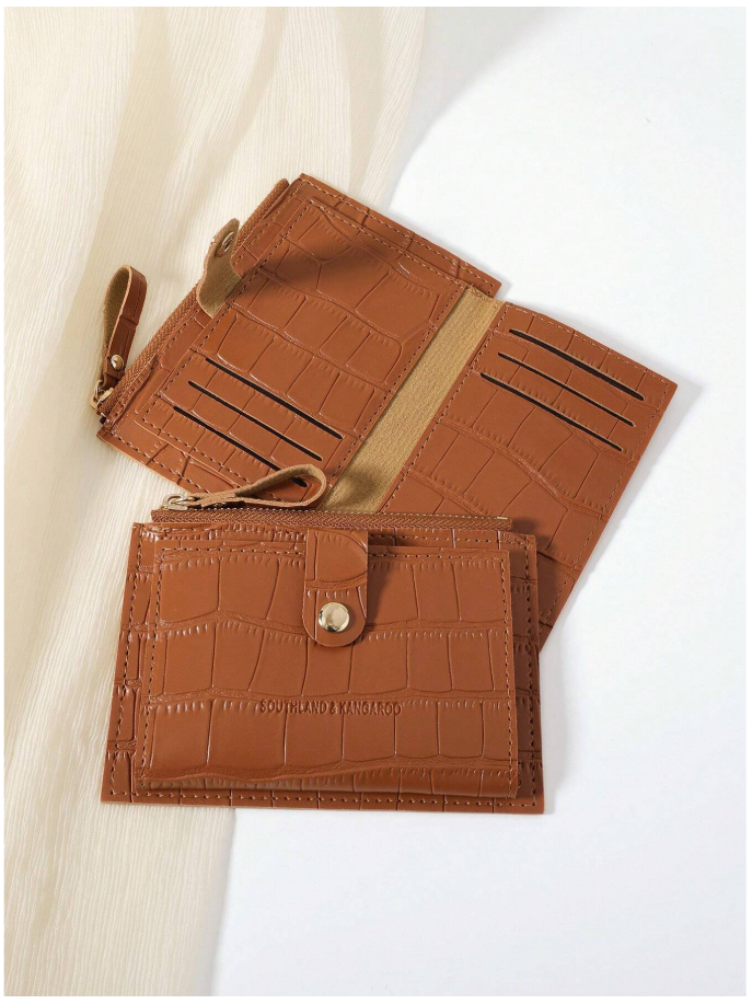 Billetera mini marrón con textura de cocodrilo - 6134
