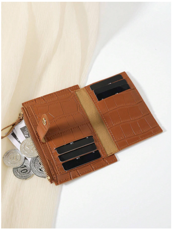 Billetera mini marrón con textura de cocodrilo - 6134