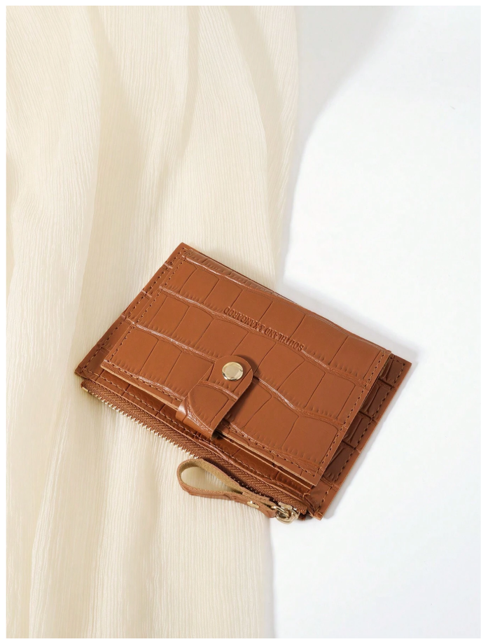 Billetera mini marrón con textura de cocodrilo - 6134