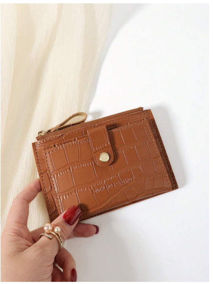 Billetera mini marrón con textura de cocodrilo - 6134