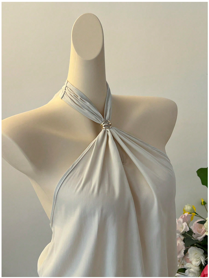Crop top albaricoque halter espalda descubierta - 6140