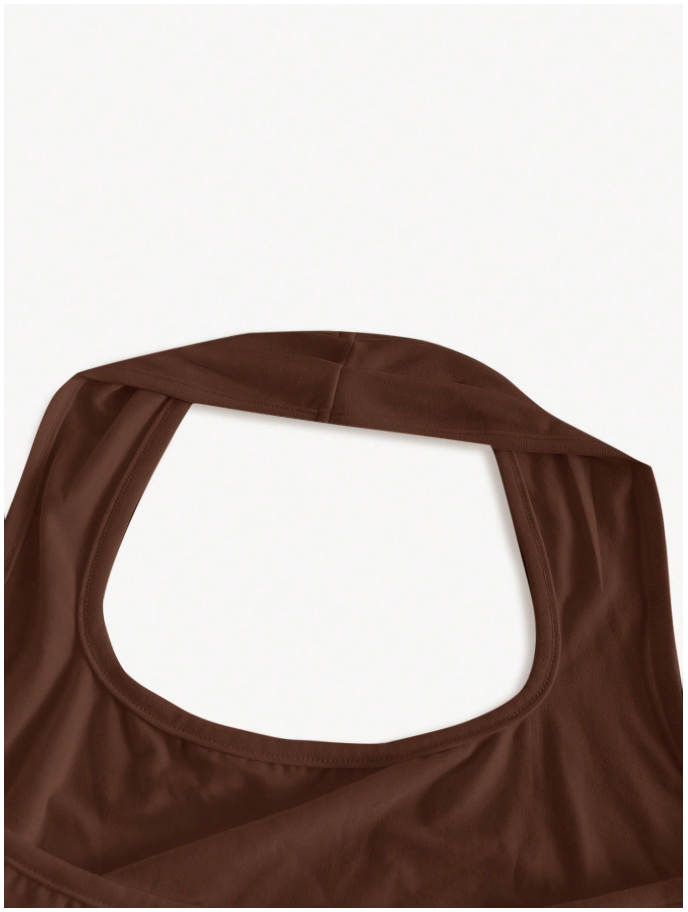 Crop top marrón cuello halter básico - 6142