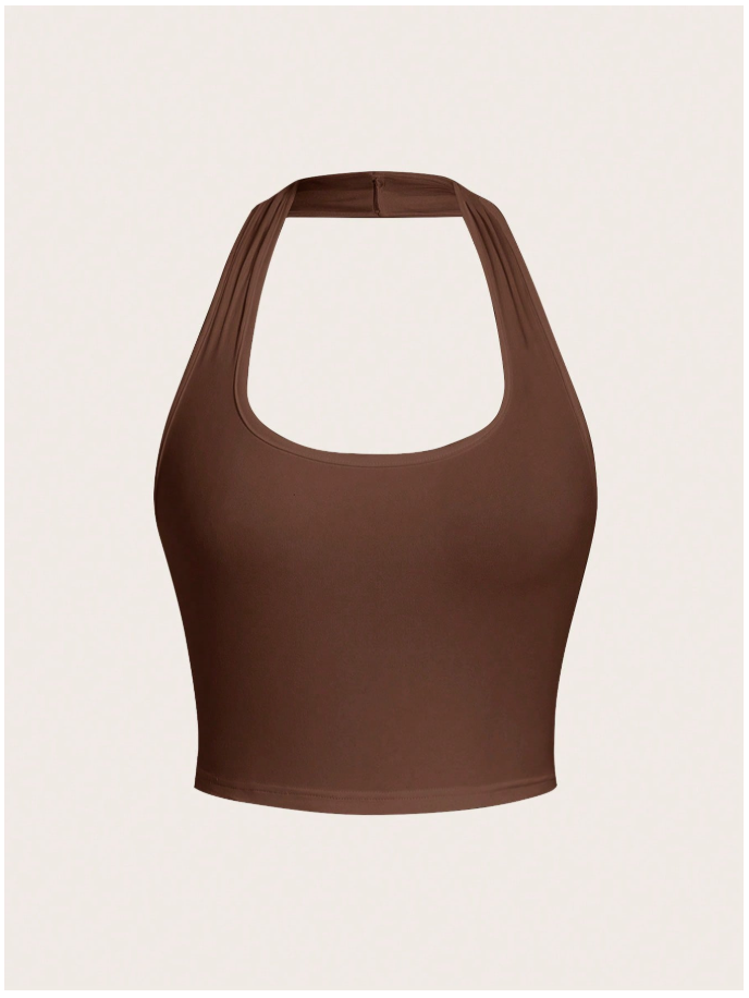 Crop top marrón cuello halter básico - 6142