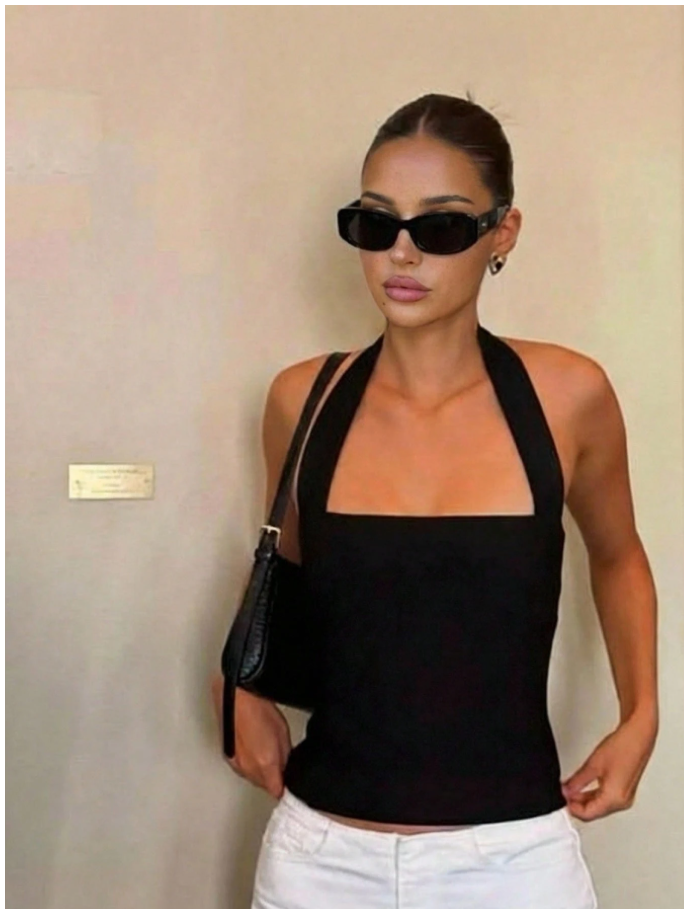 Crop top negro halter sin mangas - 6143