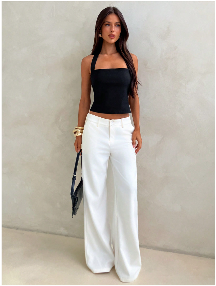 Crop top negro halter sin mangas - 6143