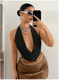 Crop top negro halter escote drapeado - 6149