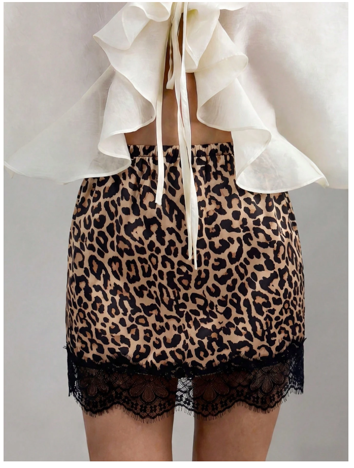Falda animal print con encaje negro - 6154