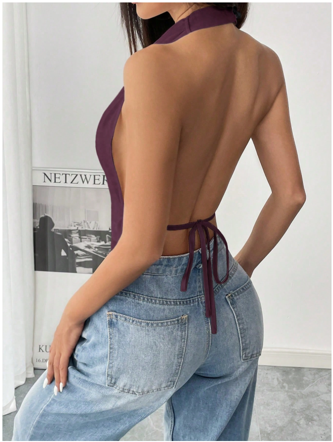 Crop top morado halter espalda descubierta - 6155
