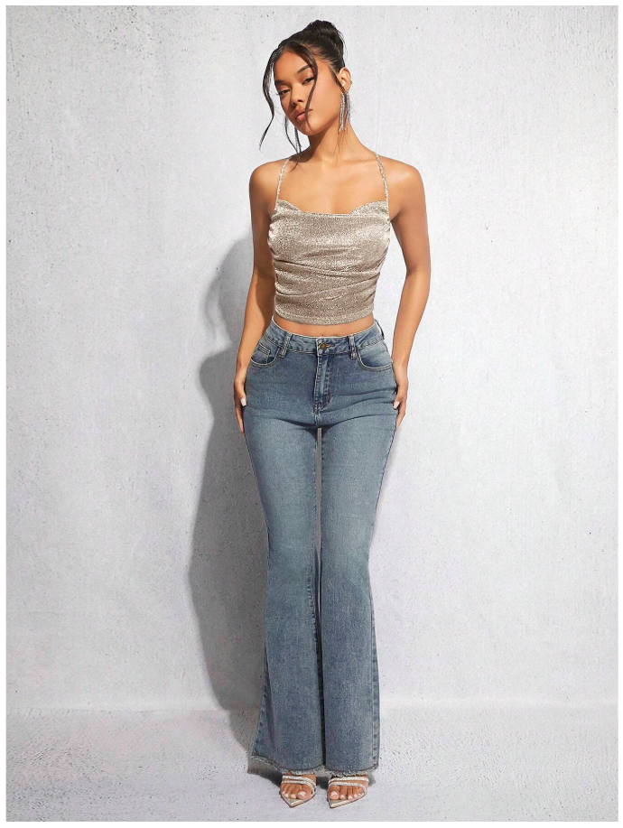 Crop top champán brillantes tirantes cruzados en espalda - 6159