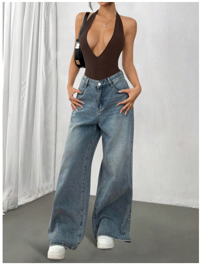 Bodysuit marrón halter cuello V profundo - 6161