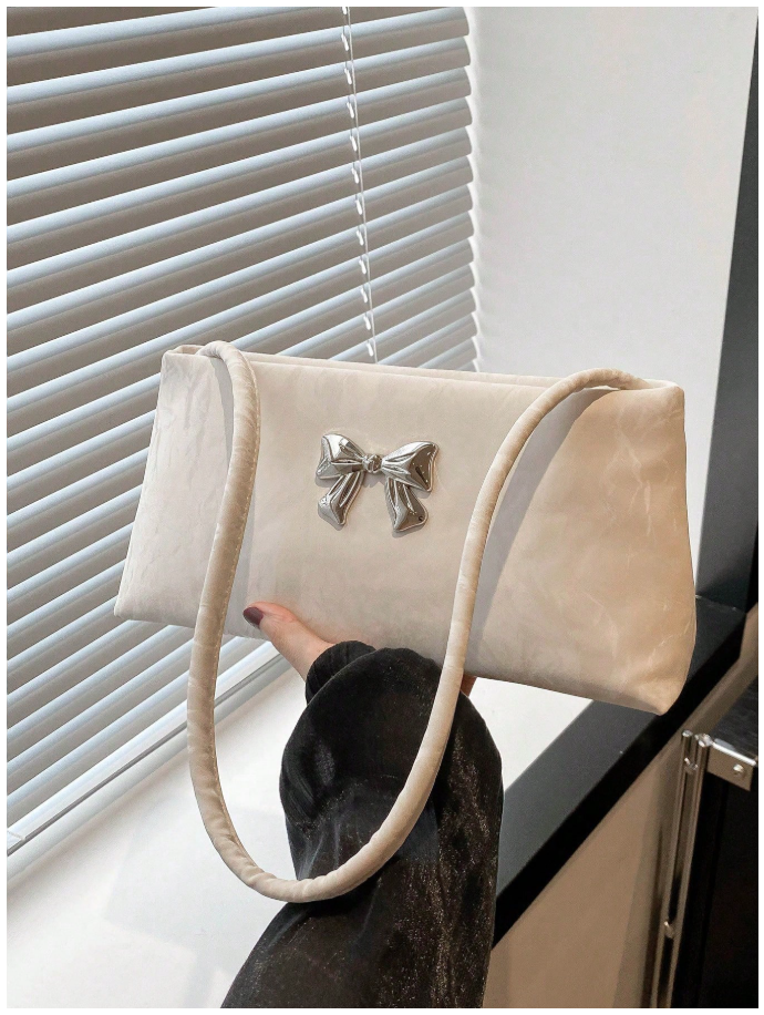 Cartera blanca con decoración de lazo metálico - 6164