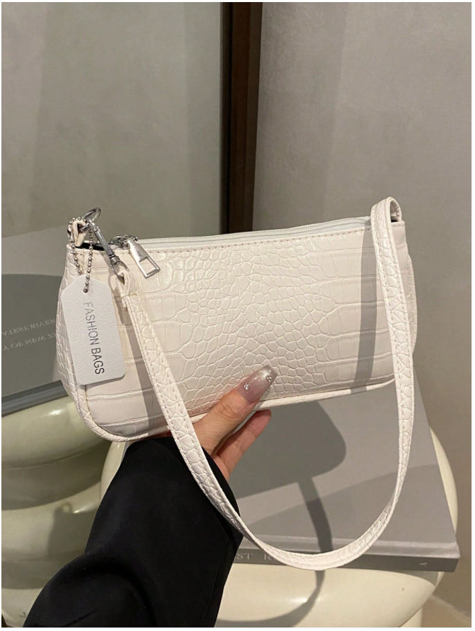Cartera blanca con textura de piel de cocodrilo - 6165
