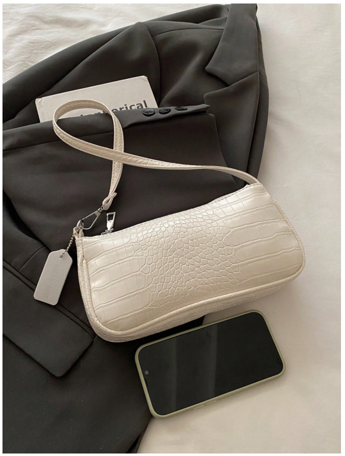 Cartera blanca con textura de piel de cocodrilo - 6165