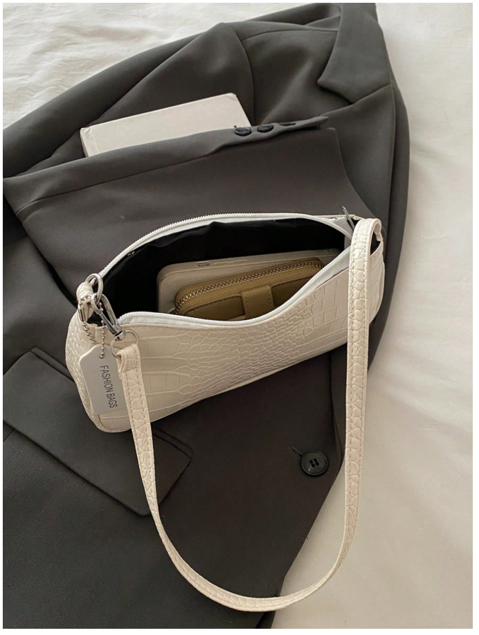 Cartera blanca con textura de piel de cocodrilo - 6165
