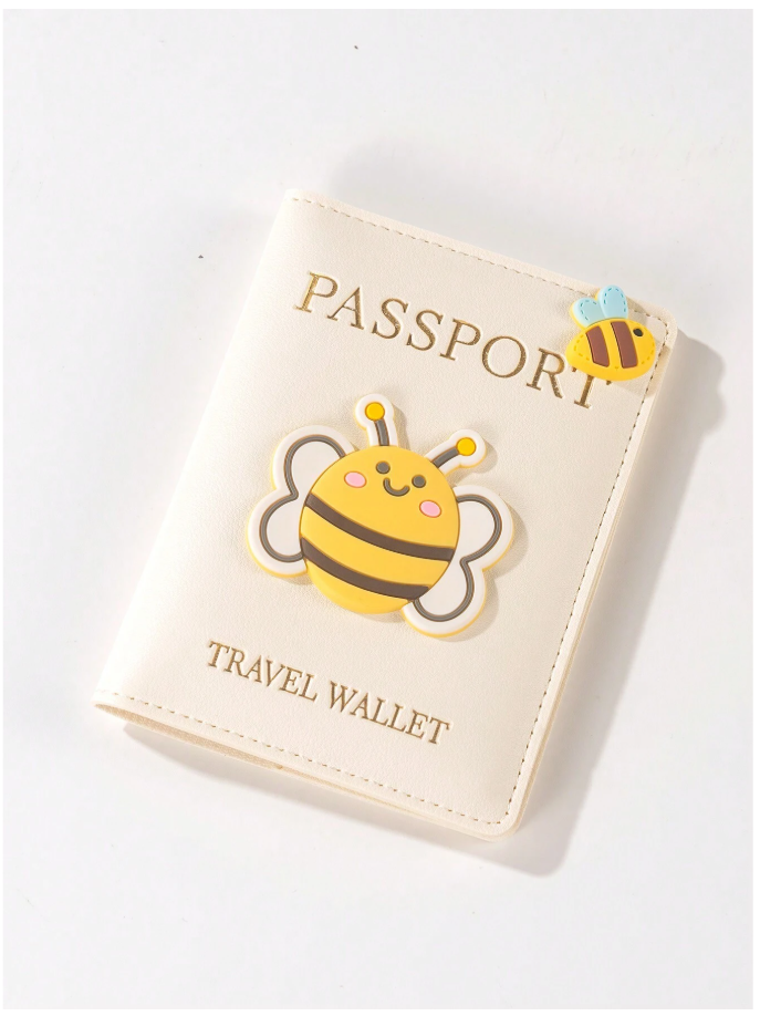 Portapasaporte blanco con abeja - 6168
