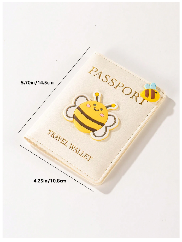 Portapasaporte blanco con abeja - 6168