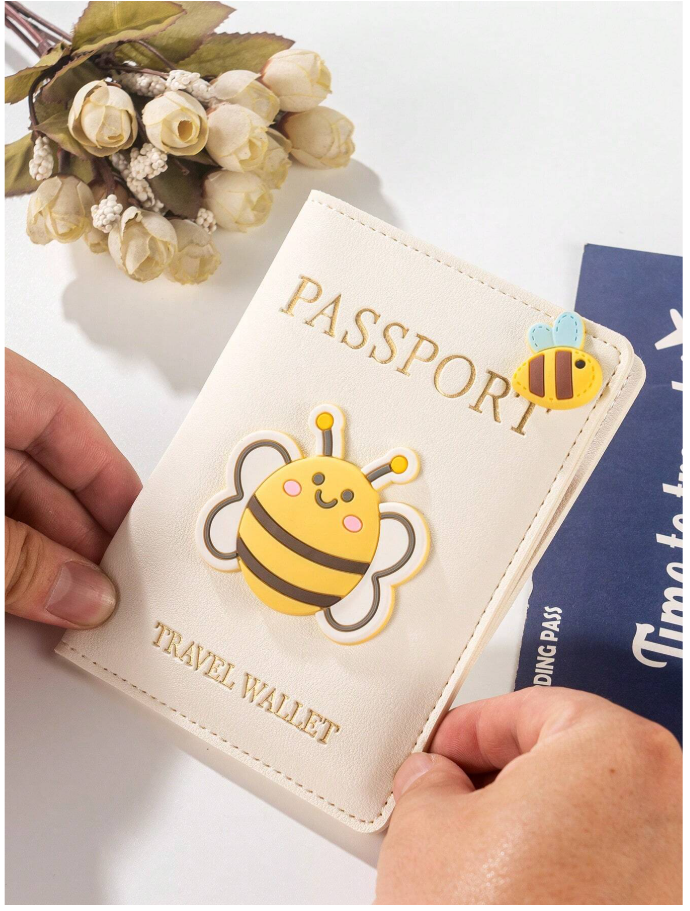 Portapasaporte blanco con abeja - 6168