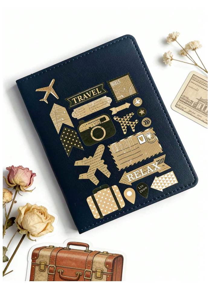 Portapasaporte negro con estampados - 6171