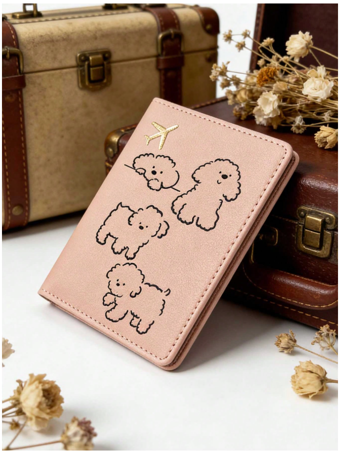 Portapasaporte rosa con perritos - 6174