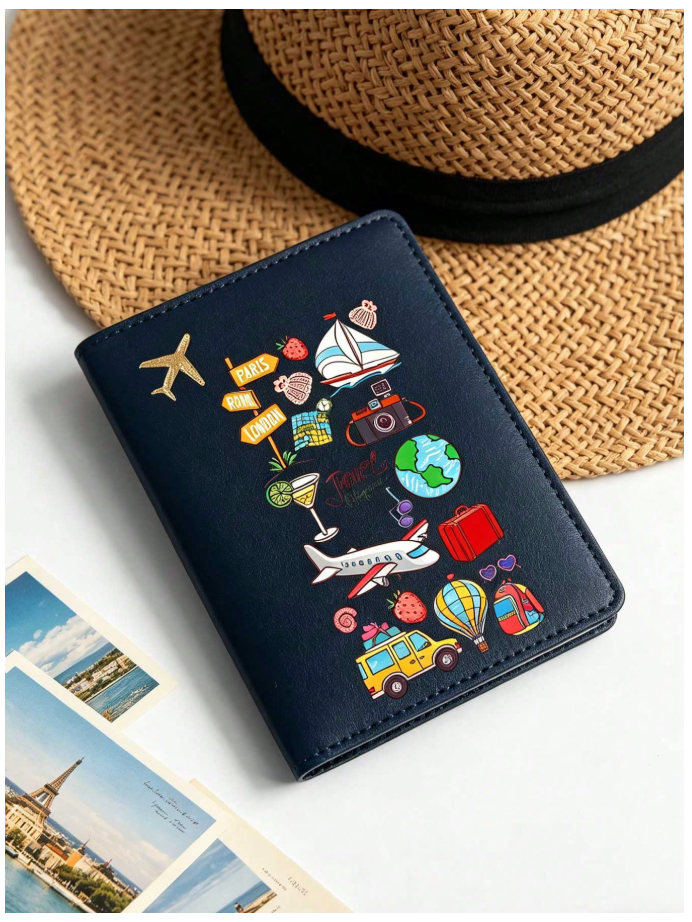 Portapasaporte negro con estampados coloridos - 6175