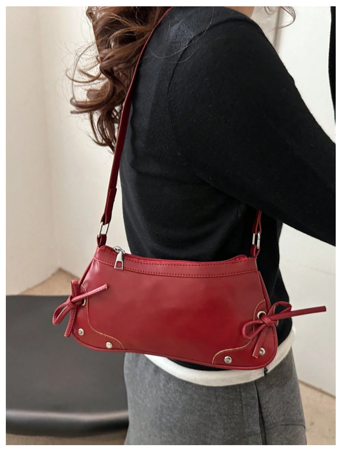Cartera burdeos de cuerina con lazos - 6180